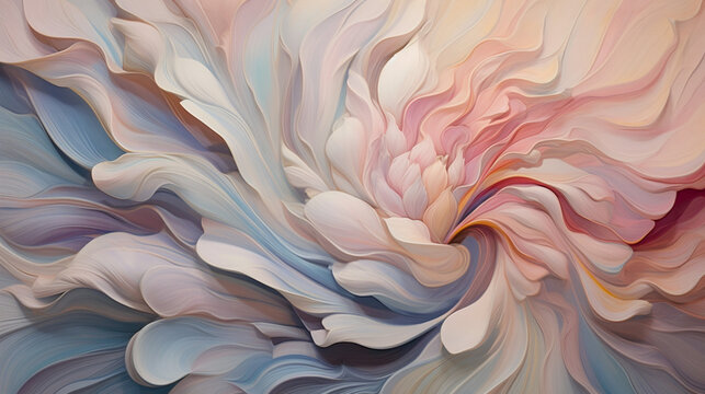 Swirling Flower Petals Abstract Background in Soft Pink and Blue - Generative AI