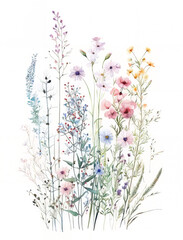 Illustration of wildflowers with transparent background. Generative AI.