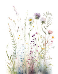 Illustration of wildflowers with transparent background. Generative AI. - obrazy, fototapety, plakaty
