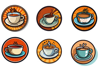 Retro Styled Badges with cups of Coffee
