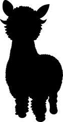 Cute fluffy baby alpaca llama silhouette isolated on white background. Vector animal outline.