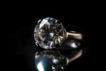 Sparkling Diamond Ring on Black Background, Generative AI