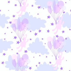 Birthday seamless rabbit with balloons pattern for wrapping paper and fabrics and linens and kids clothes print