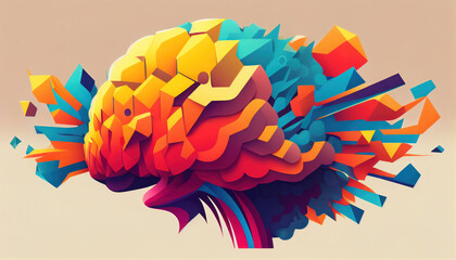 Fototapeta premium Human brain in the style of bright geometric abstractions by Generative AI