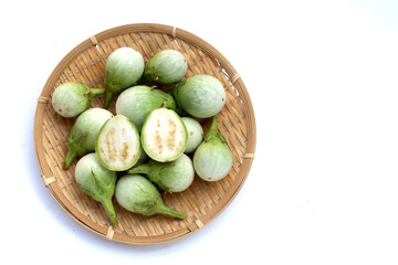 Organic green eggplant on white background