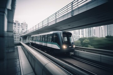 Blurred image of Tokyo monorail in motion. Generative AI