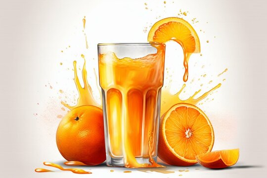 Cartoon orange juice on white background. Stock art. Generative AI
