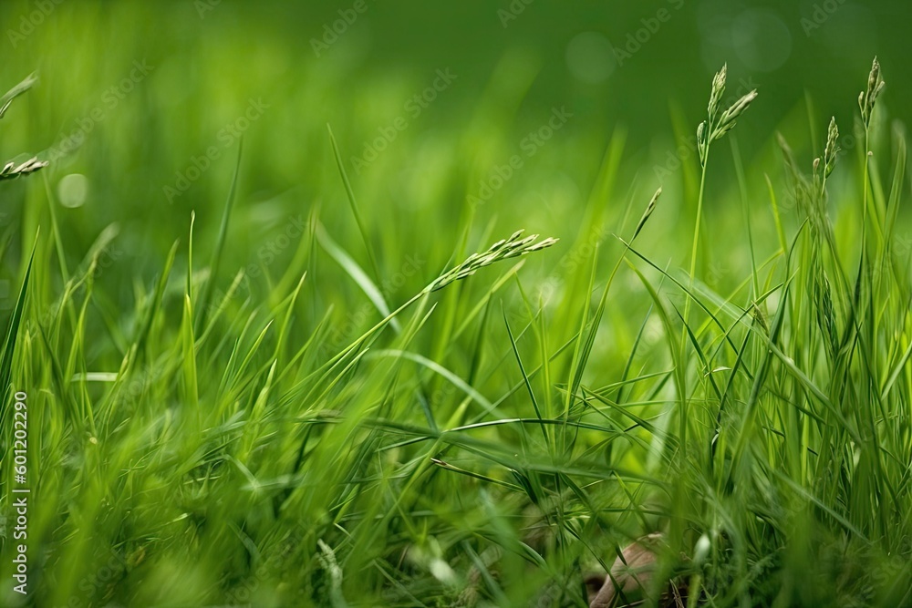 Poster green grass field with blurred background generative ai