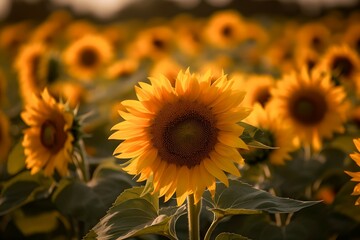 Fototapeta premium Blooming Sunflower Field, Generative AI
