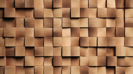Natural wooden background. Wood blocks. Wall Paneling texture. Wooden squares, tile wallpaper.