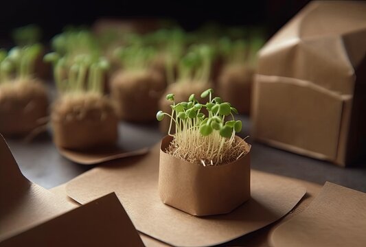 a close up of sprouts on a brown paper to go with sprouts, generative ai