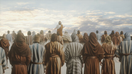 Jesus Christ and Twelve Apostles in Domus Galilaeae Sermon on the Mount 3D render - 601203074