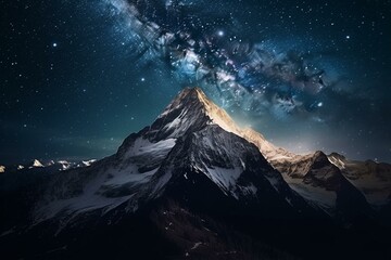 Fototapeta na wymiar Mountain panoramic with stars. Generative AI
