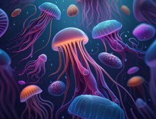 Obraz premium Jellyfish swims in the ocean sea 