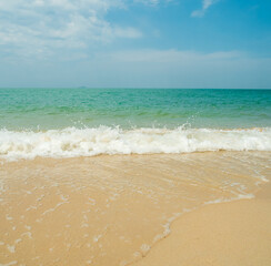Beautiful Landscape summer vertical front viewpoint tropical sea beach white sand clean and blue sky background calm Nature ocean Beautiful  wave water travel Sai Kaew Beach East thailand Chonburi
