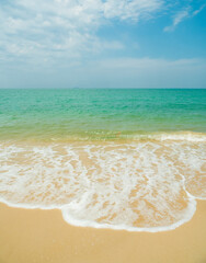 Beautiful Landscape summer vertical front viewpoint tropical sea beach white sand clean and blue sky background calm Nature ocean Beautiful  wave water travel Sai Kaew Beach East thailand Chonburi
