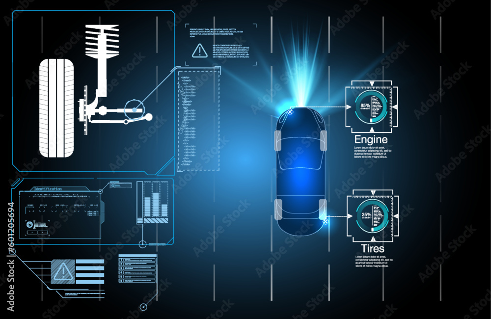 Poster driving control system without driver assistance. safe driving. vector futuristic car user interface