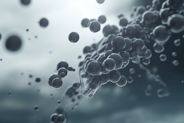 Innovative grey banner of floating molecules for pharmaceutical and research concepts. Generative AI