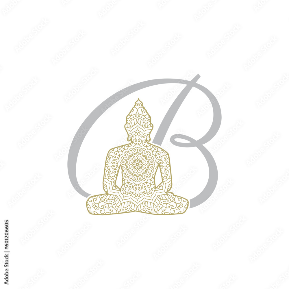 Wall mural Golden Buddha monogram letter b