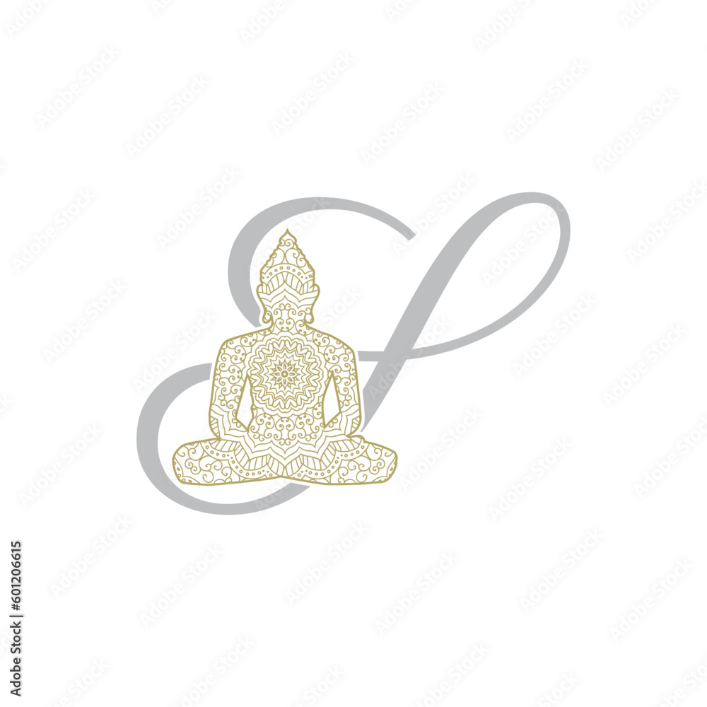 Wall mural golden buddha monogram letter s