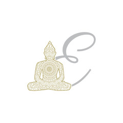 Golden Buddha monogram letter e