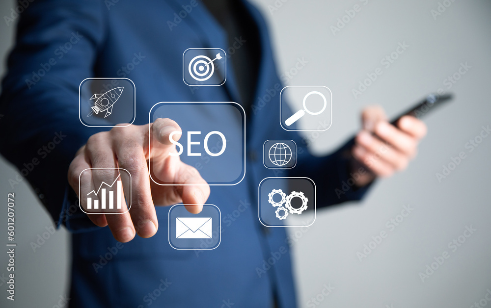 Aufkleber internet marketing and web analytics. seo search engine optimization