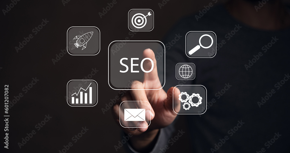 Aufkleber internet marketing and web analytics. seo search engine optimization