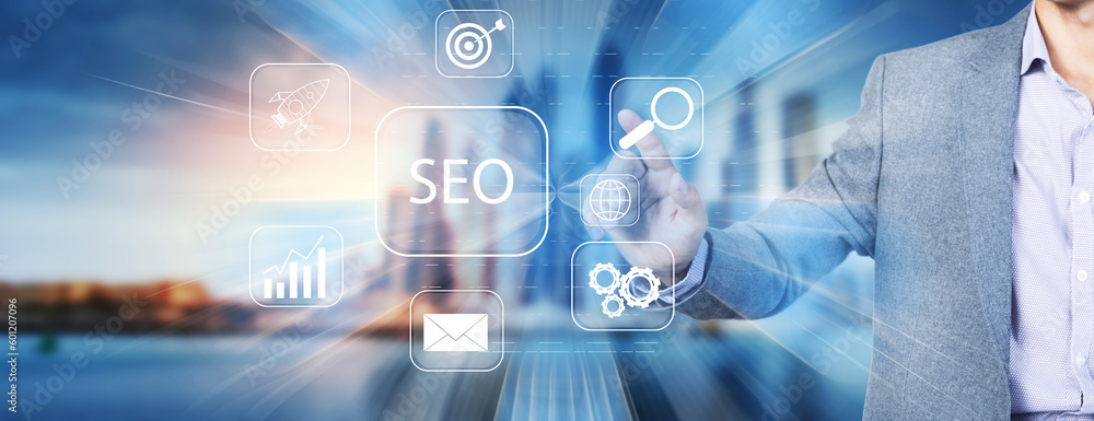 Aufkleber internet marketing and web analytics. seo search engine optimization