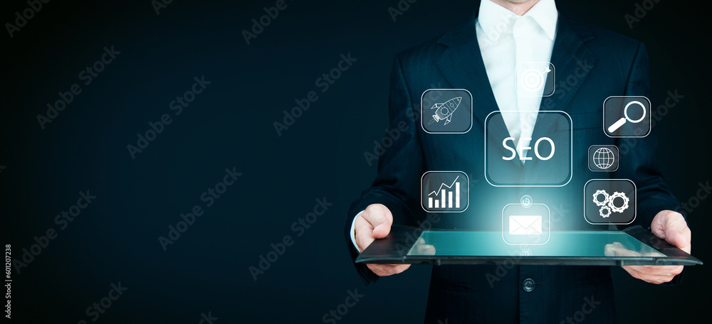 Aufkleber internet marketing and web analytics. seo search engine optimization