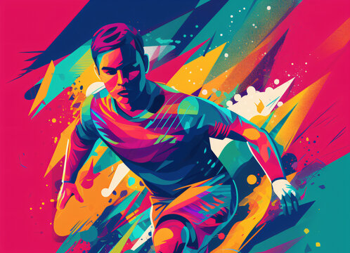 Colorful illustration of a man playing sports Generative Ai