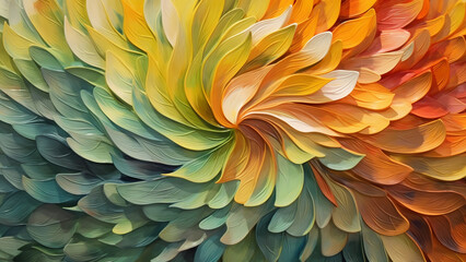 Colorful, Abstract Background of Swirling Petal and Leaves in Heavy 3D Render Paint - Autumn Wallpaper - Generative AI