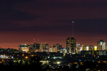 Night view of the center of Brasilia, capital of Brazil. Urban landscape. Blue hour. Downtown. Cityscape.