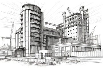 monochrome architectural drawing of a building Generative AI