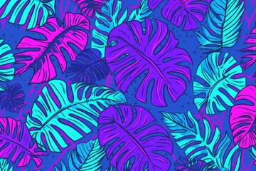 vibrant tropical foliage background in shades of blue and purple Generative AI