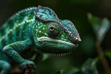 Beautiful green chameleon lizard family. A symbol of adaptation to change. AI generated, human enhanced