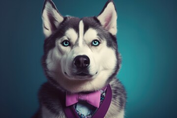 Anthropomorphic husky dressed in a suit like a businessman. Business Concept. AI generated, human enhanced