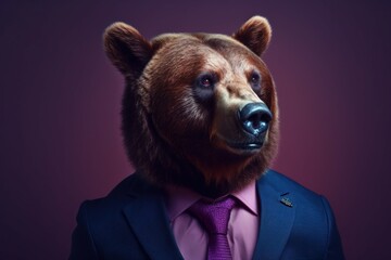 Anthropomorphic bear dressed in a suit like a businessman. business concept. AI generated, human enhanced