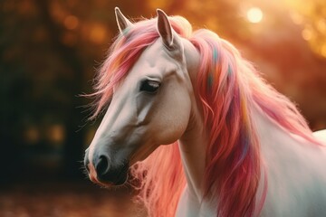 Fototapeta na wymiar Fairytale beautiful horse close-up with selective focus. AI generated, human enhanced