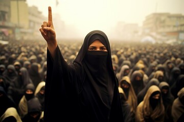 Arab woman protesting at a social rally. AI generated, human enhanced - obrazy, fototapety, plakaty