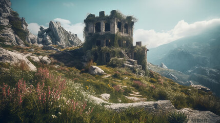 Obraz premium Old ruined fortress on the top of a high rock