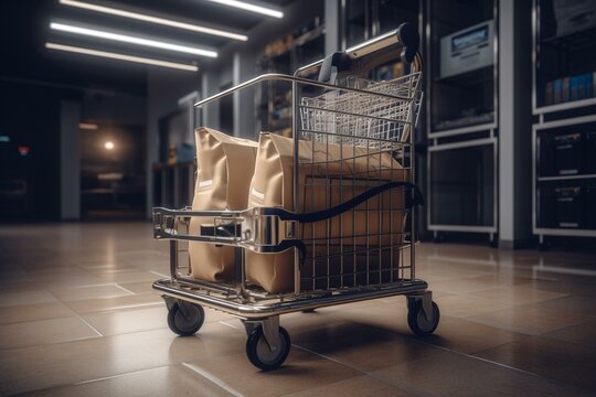 3D visualization of bag trolley for parcels. Generative AI