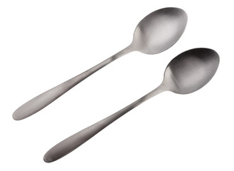Stainless steel spoons on white background