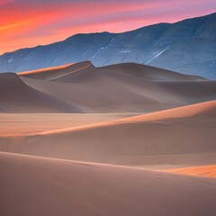 A desert landscape with sand dunes and a vibrant red sky at sunset3, Generative AI