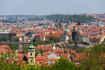 Fototapeta na wymiar Spring Prague City from the Hill Petrin, Czech Republic