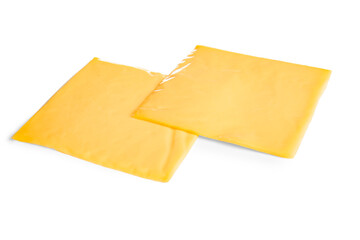 Slices of tasty processed cheese on white background
