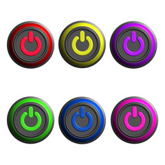 6 multicolored power button web icon on white background. vector illustration.