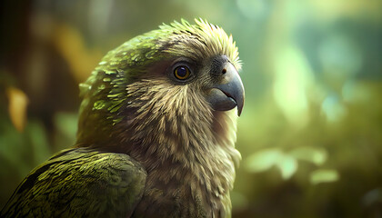 Kakapo New Zealand Parrot Animal Wildlife Closeup Picture Night Parrot Generative AI