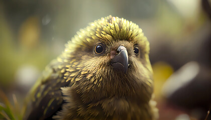 Kakapo New Zealand Parrot Animal Wildlife Closeup Picture Night Parrot Generative AI