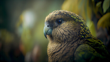 Obraz premium Kakapo New Zealand Parrot Animal Wildlife Closeup Picture Night Parrot Generative AI
