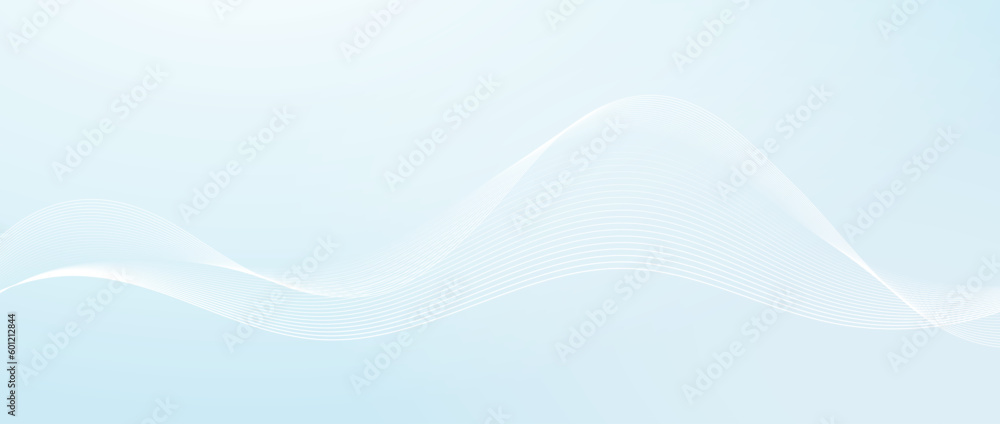 Poster Undulate smooth wave lines design. Abstract flowing stripes template. White fluid curved shape on light teal blue background. Sea water or air concept. Vector wallpaper